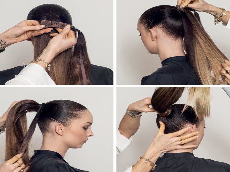 Hair extensions for a ponytail can be clipped in.