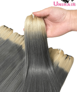 Blonde Grey Ombre Color No Tangle No Shedding Silky Bone Straight Hair