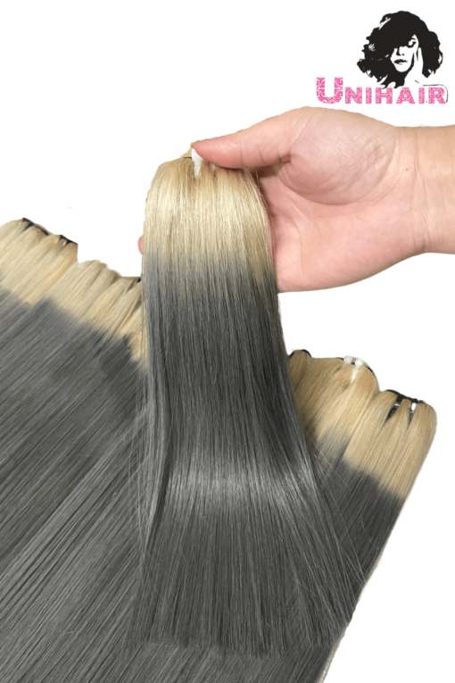 Blonde Grey Ombre Color No Tangle No Shedding Silky Bone Straight Hair