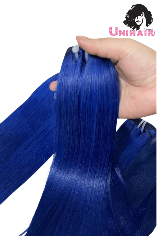 Blue Color No Tangle No Shedding Silky Bone Straight Hair