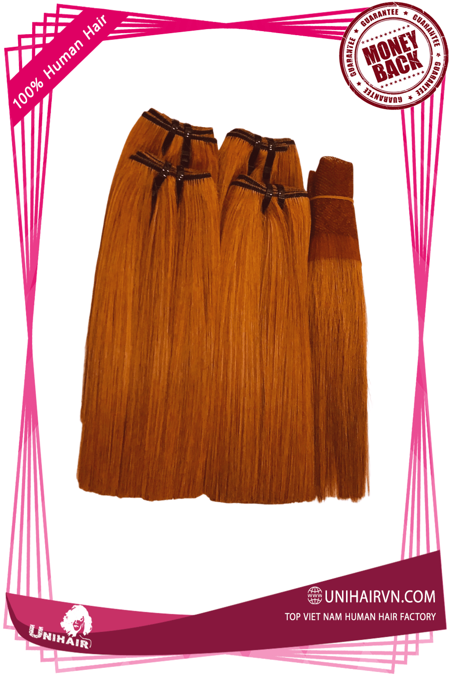 Orange Color No Tangle No Shedding Silky Bone Straight Hair - Unihairvn-  Vietnam Natural Hair Factory
