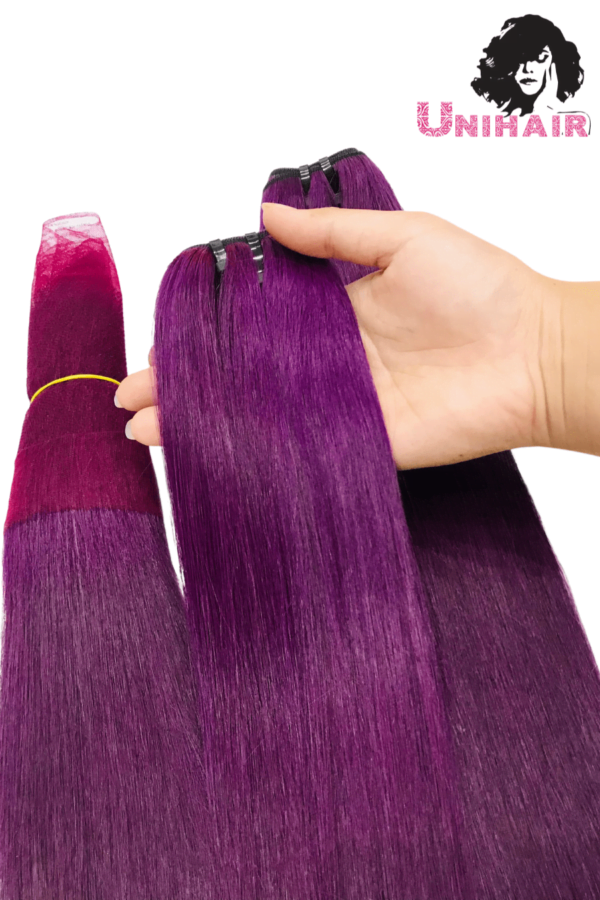 Purple Color No Tangle No Shedding Silky Bone Straight Hair
