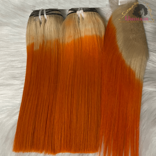 Orange Blonde Ombre Color Bone Straight Hair