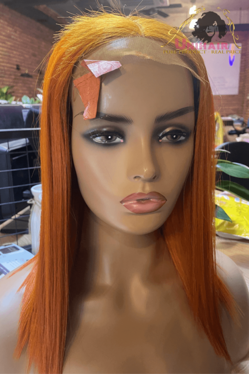 Orange Color Bone Straight Closure 4x4 Wigs