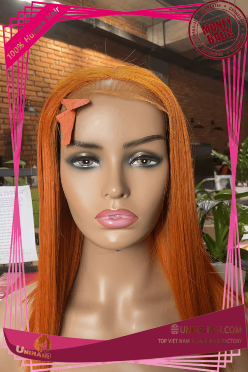 Orange Color Bone Straight Closure 4x4 Wigs