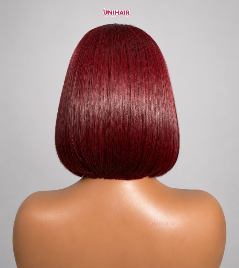 Burgundy Bob Wig 10 Inches - Bone Straight Ombre Closure Wig | Unihairvn 6 Burgundy Bob Wig 10 Inches - Bone Straight Ombre Closure Wig