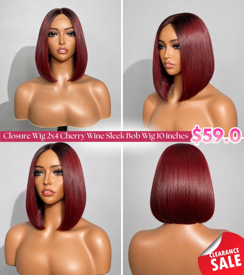 Burgundy Bob Wig 10 Inches - Bone Straight Ombre Closure Wig | Unihairvn 2 Burgundy Bob Wig 10 Inches - Bone Straight Ombre Closure Wig