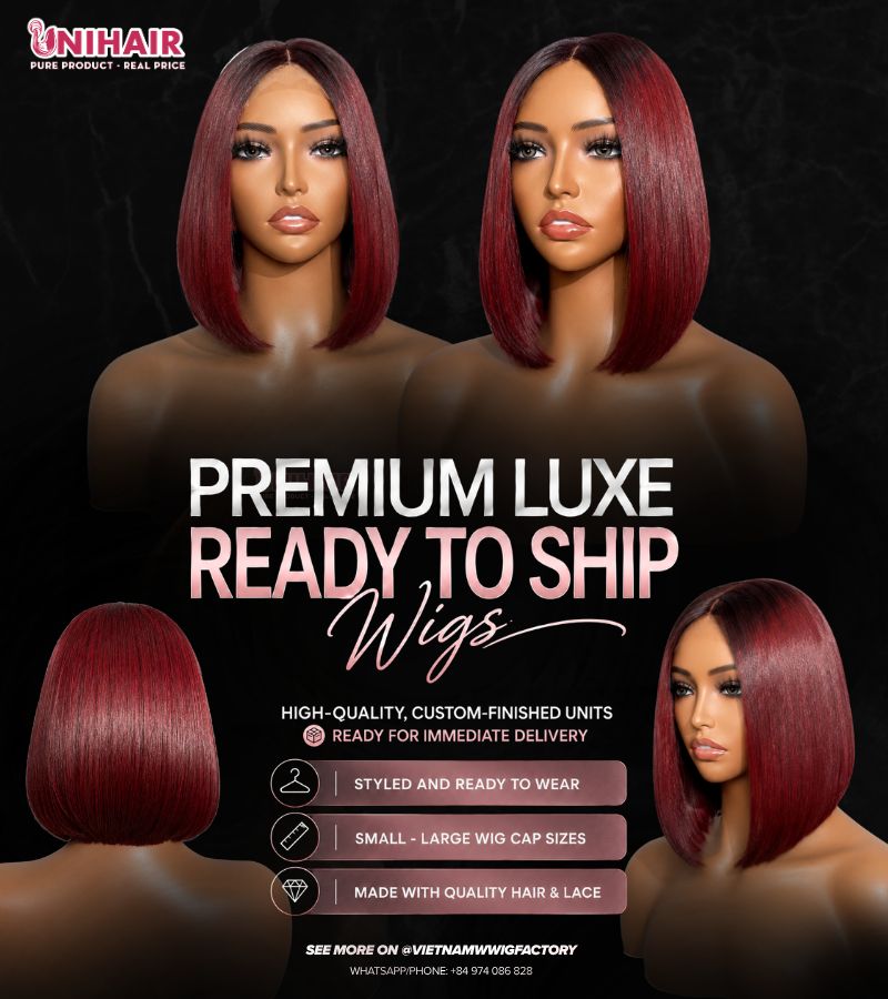 Burgundy Bob Wig 10 Inches - Bone Straight Ombre Closure Wig | Unihairvn 1 Burgundy Bob Wig 10 Inches - Bone Straight Ombre Closure Wig