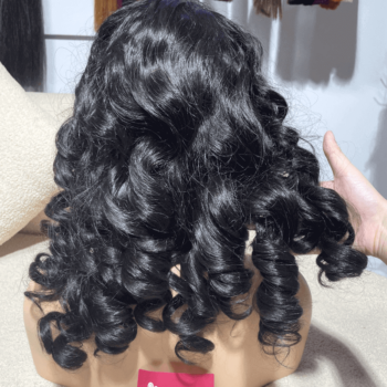 Black Color 2×4 Lace Closure Wigs Bouncy Curly Hair
