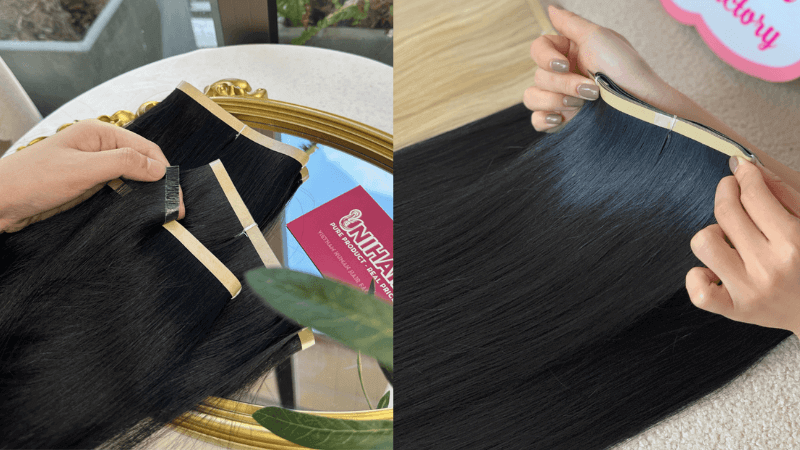 Long Tape In Hair Extensions with Natural Black Color Straight Hair