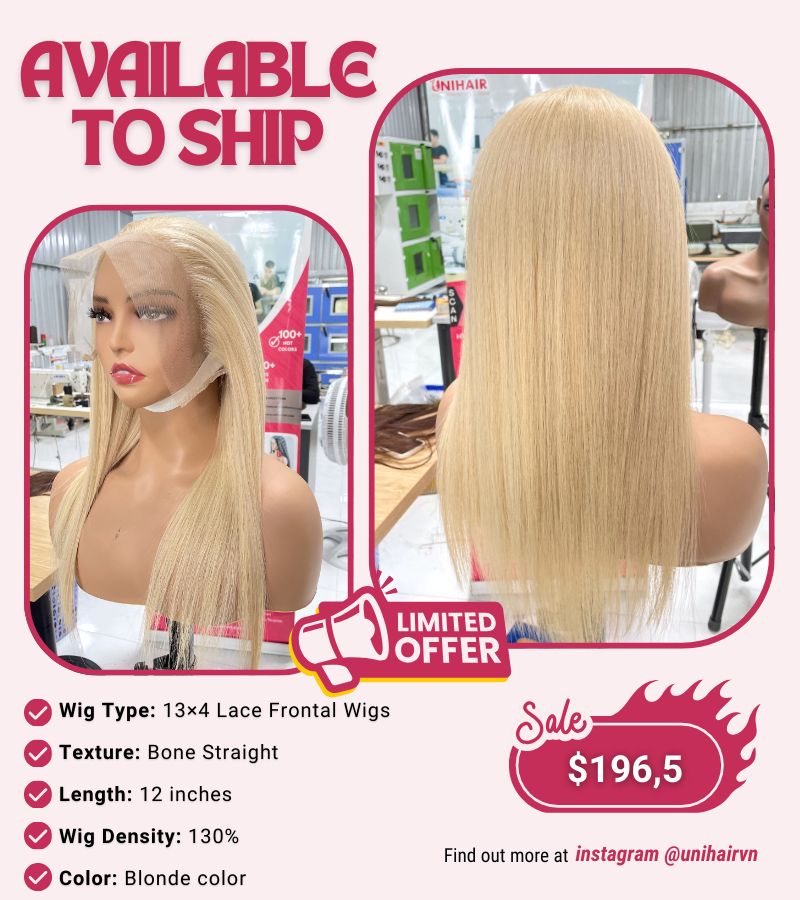 Blonde Color 13x4 Lace Frontal Wigs Bone Straight Hair 12 Inches
