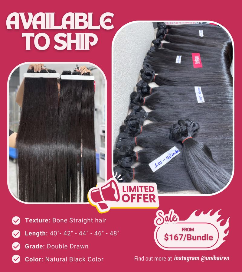 Natural Black Color Bone Straight Long Weft Hair Available to Ship