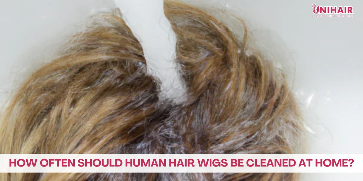 How often should human hair wigs be cleaned at home?