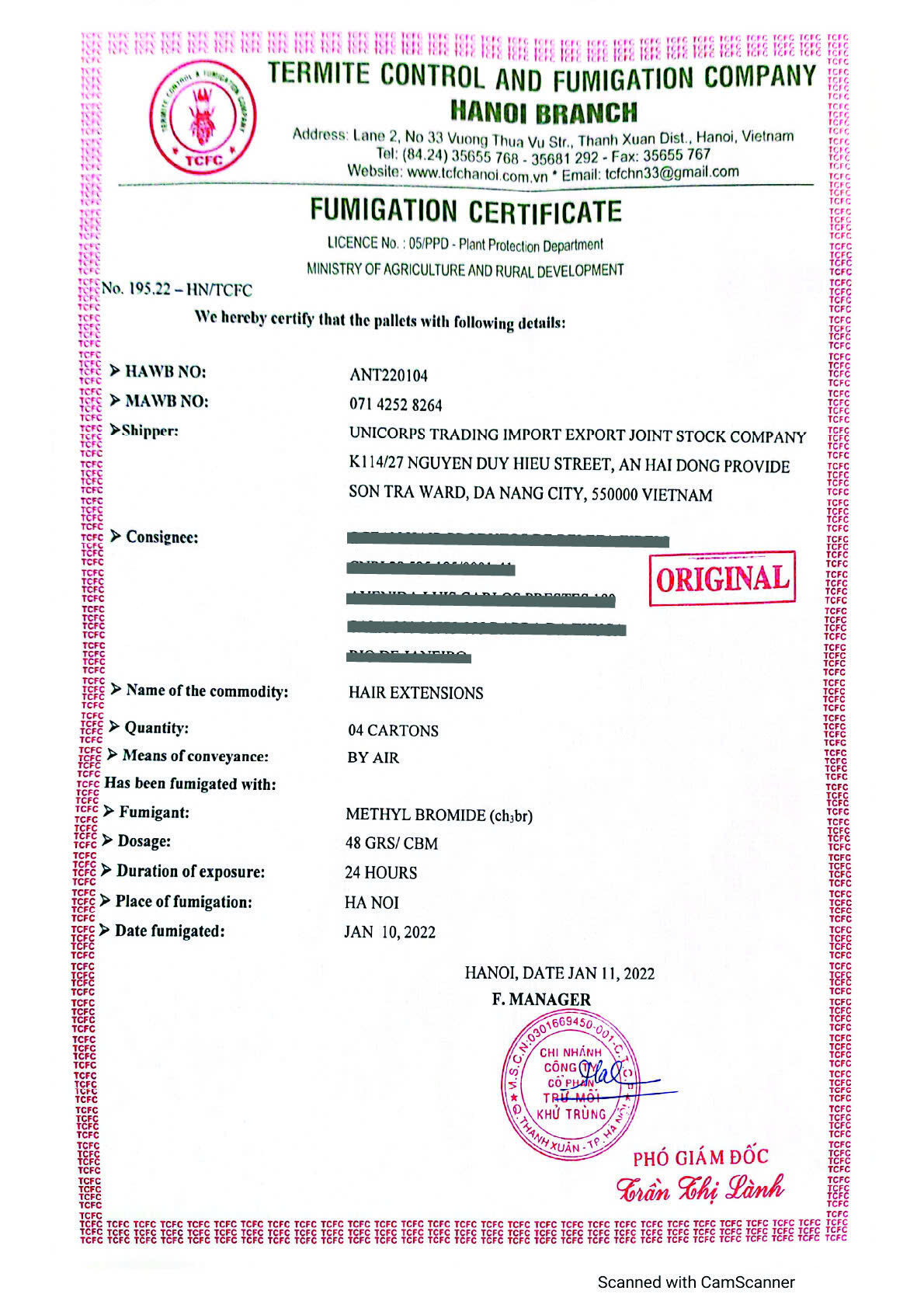 Unihairvn certificate
