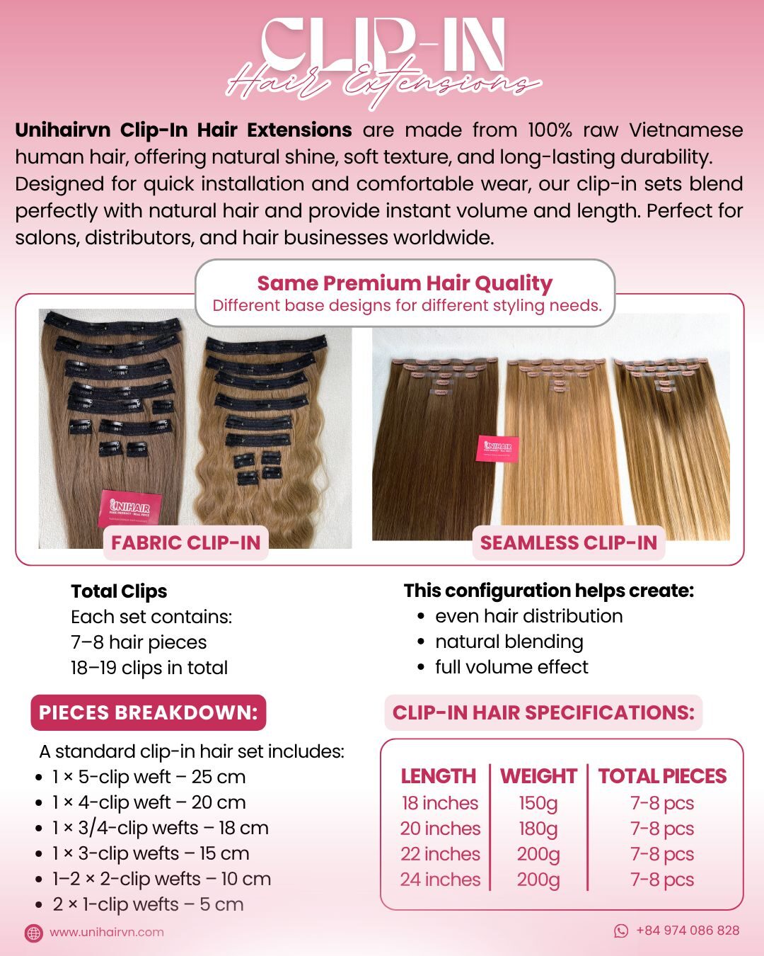 Hair Extensions Catalogue | Premium Human Hair Collection 5 Clip in hair extensions