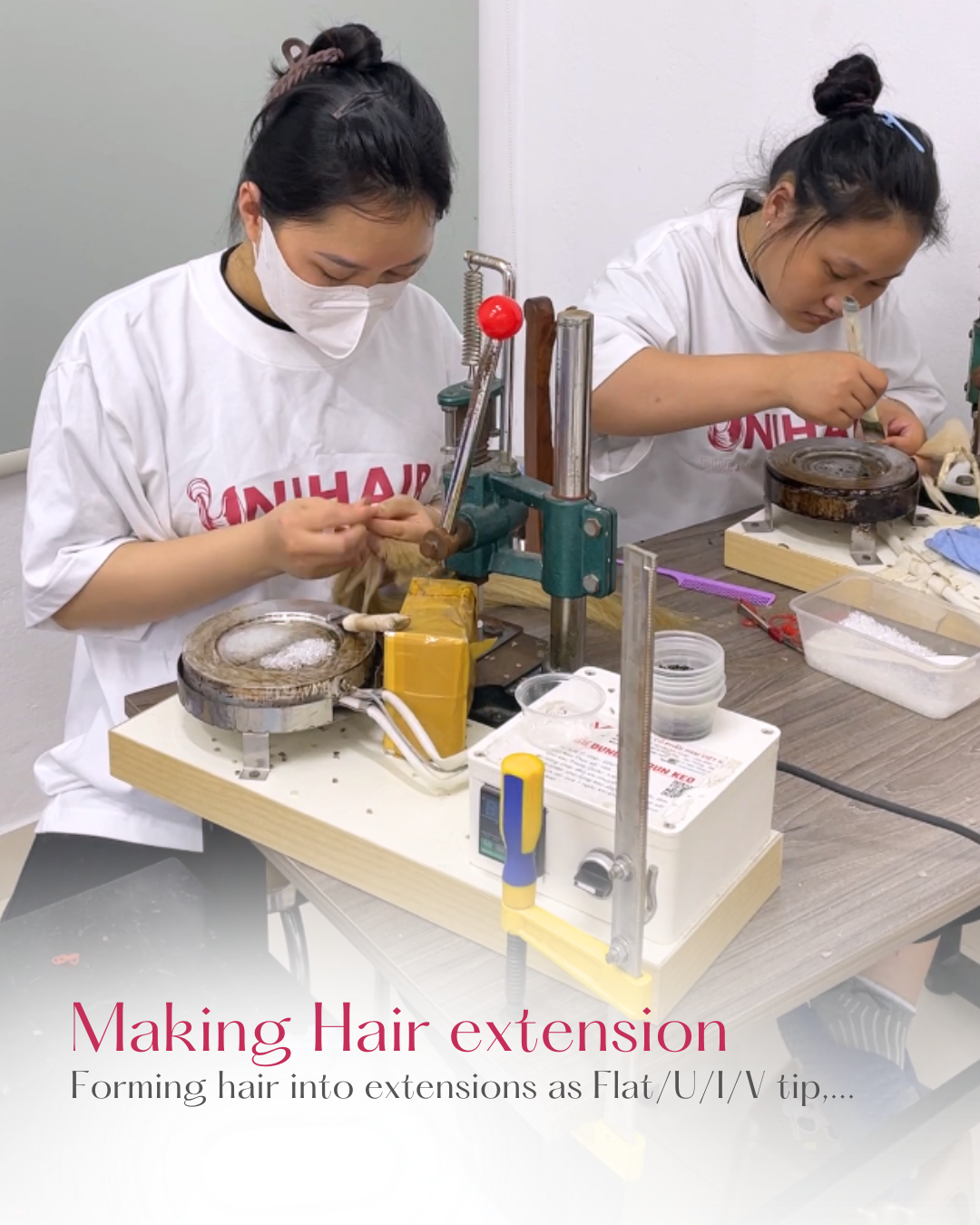 Making hair extensions at Unihairvn factory