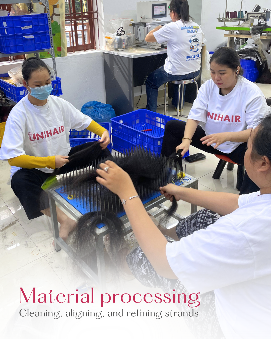 Vietnamese raw hair material processing at Unihairvn