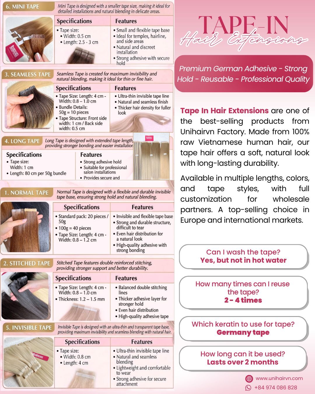 Hair Extensions Catalogue | Premium Human Hair Collection 4 Tape in hair extensions