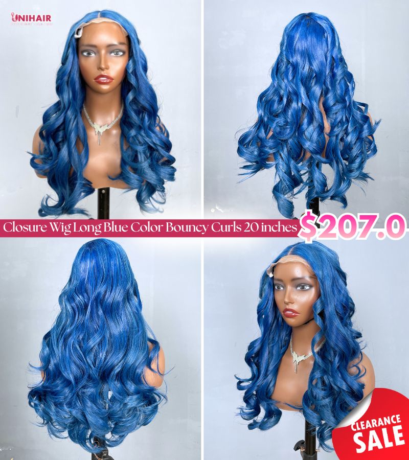 Blue Wavy Wig 20 Inches - Platinum Ocean Blue Closure Wig | Unihairvn 2 Blue Wavy Wig 20 Inches - Platinum Ocean Blue Closure Wig