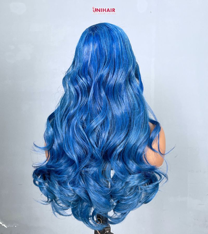 Blue Wavy Wig 20 Inches - Platinum Ocean Blue Closure Wig | Unihairvn 6 Blue Wavy Wig 20 Inches - Platinum Ocean Blue Closure Wig