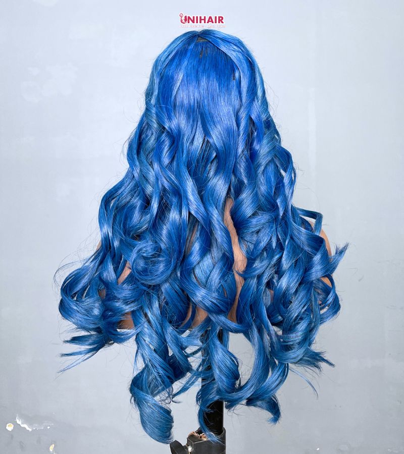 Blue Wavy Wig 20 Inches - Platinum Ocean Blue Closure Wig | Unihairvn 5 Blue Wavy Wig 20 Inches - Platinum Ocean Blue Closure Wig