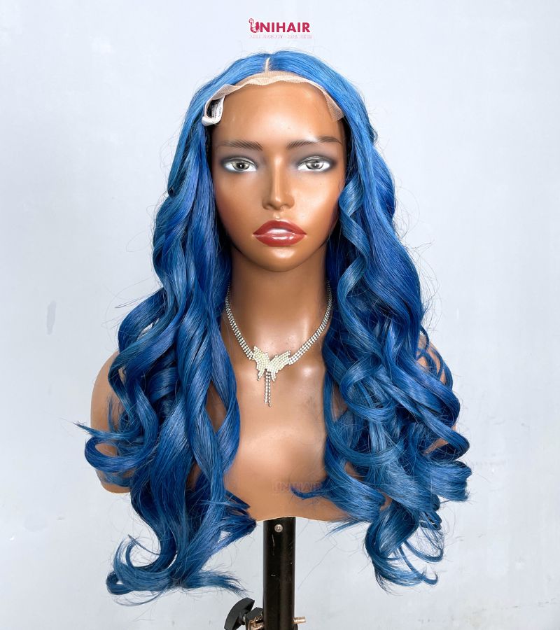 Blue Wavy Wig 20 Inches - Platinum Ocean Blue Closure Wig | Unihairvn 3 Blue Wavy Wig 20 Inches - Platinum Ocean Blue Closure Wig