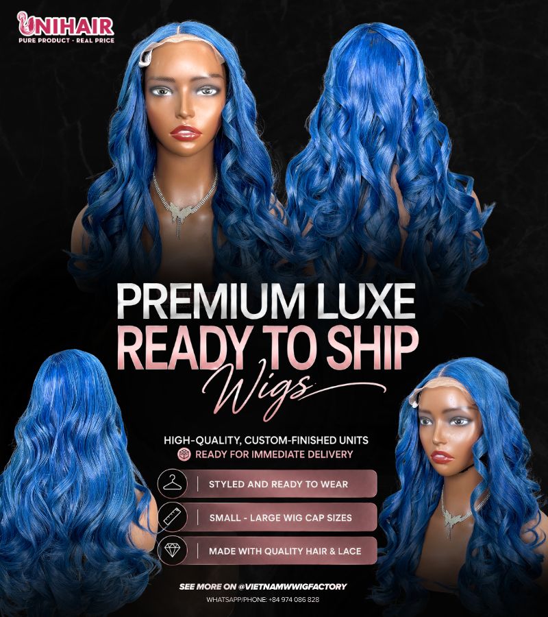Blue Wavy Wig 20 Inches - Platinum Ocean Blue Closure Wig | Unihairvn