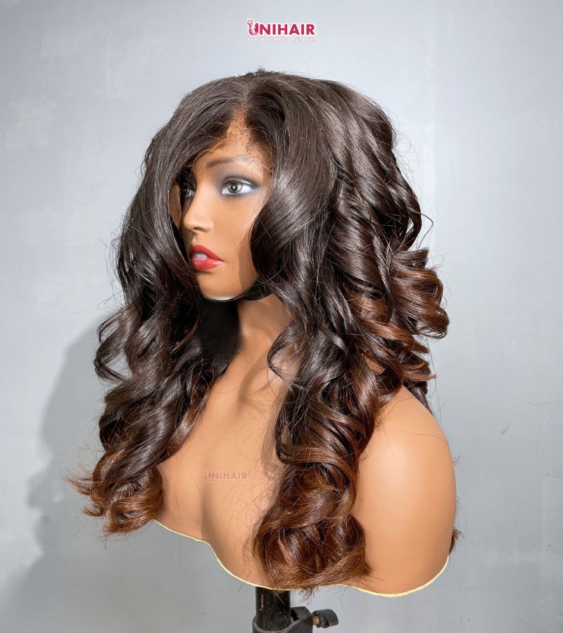 Body Wave Frontal Wig 22 Inches - 13x4 Ombre Brown Tip Wig | Unihairvn 5 Body Wave Frontal Wig 22 Inches - 13x4 Ombre Brown Tip Wig