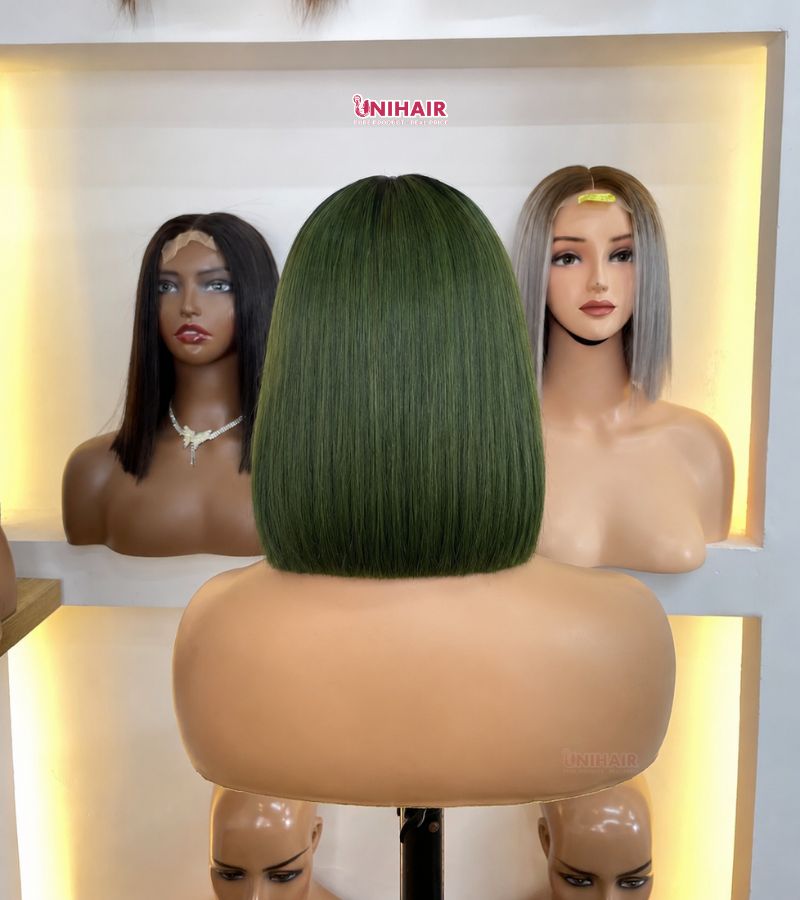 Bone Straight Bob Wig Dark Green 10 Inches - 2x4 Closure Wig | Unihairvn 4 Bone Straight Bob Wig Dark Green 10 Inches - 2x4 Closure Wig