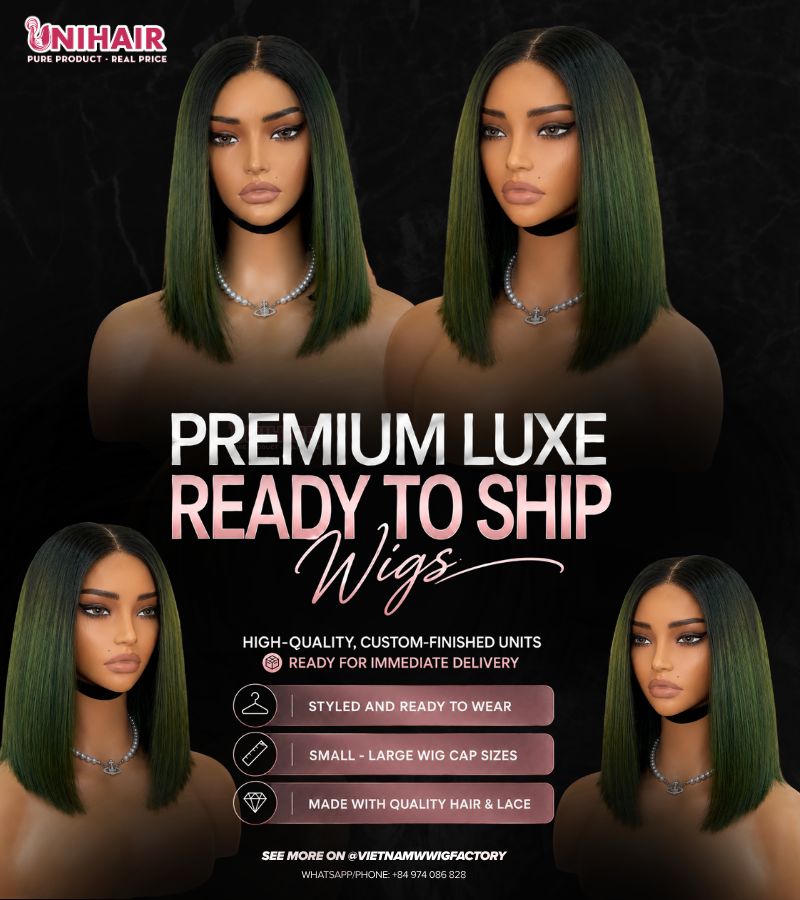Bone Straight Bob Wig Dark Green 10 Inches - 2x4 Closure Wig | Unihairvn