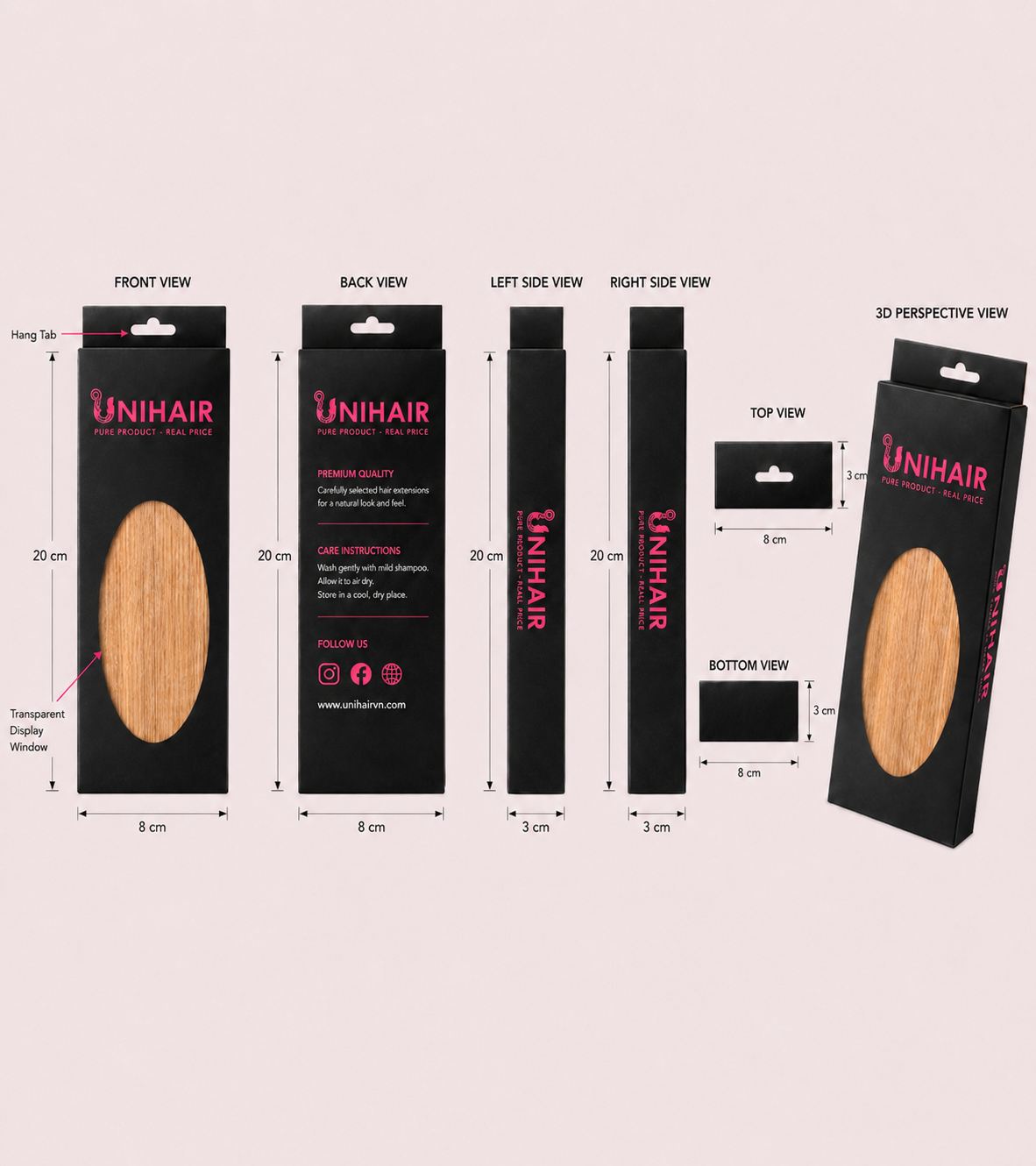 Luxury Custom Hair Extension Packaging Box with Clear Display Window | Unihairvn 2 Luxury Custom Hair Extension Packaging Box with Clear Display Window | Unihairvn - Image 2
