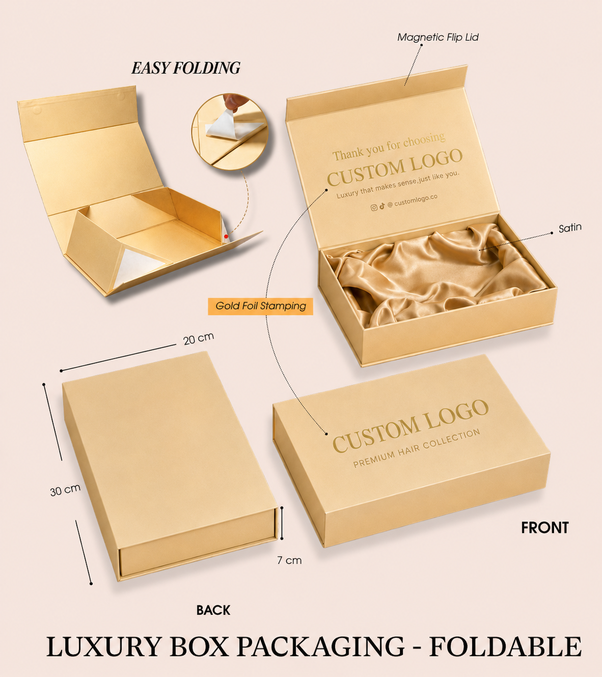 Luxury Foldable Magnetic Hair Packaging Box with Satin Inside | Unihairvn 2 Luxury Foldable Magnetic Hair Packaging Box with Satin Inside | Unihairvn - Image 2