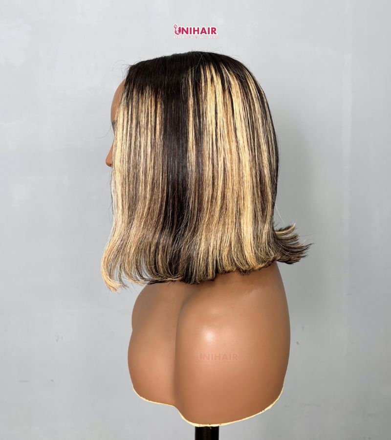 Highlight Bob Wig 12 Inches - Brown Blonde Piano Color Wig | Unihairvn 4 Highlight Bob Wig 12 Inches - Brown Blonde Piano Color Wig | Unihairvn - Image 4