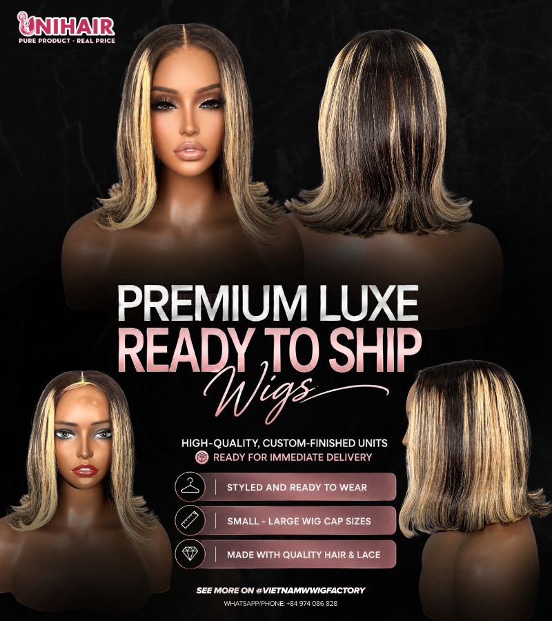 Highlight Bob Wig 12 Inches - Brown Blonde Piano Color Wig | Unihairvn 1 Highlight Bob Wig 12 Inches - Brown Blonde Piano Color Wig