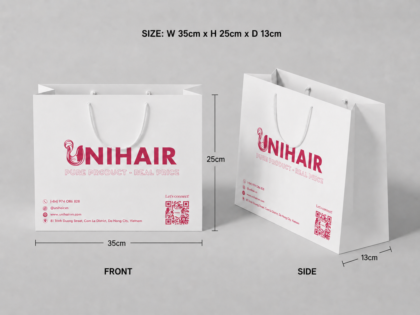 Custom Hair Shopping Bags With Printed Logo - Recycled Paper Bags | Unihairvn