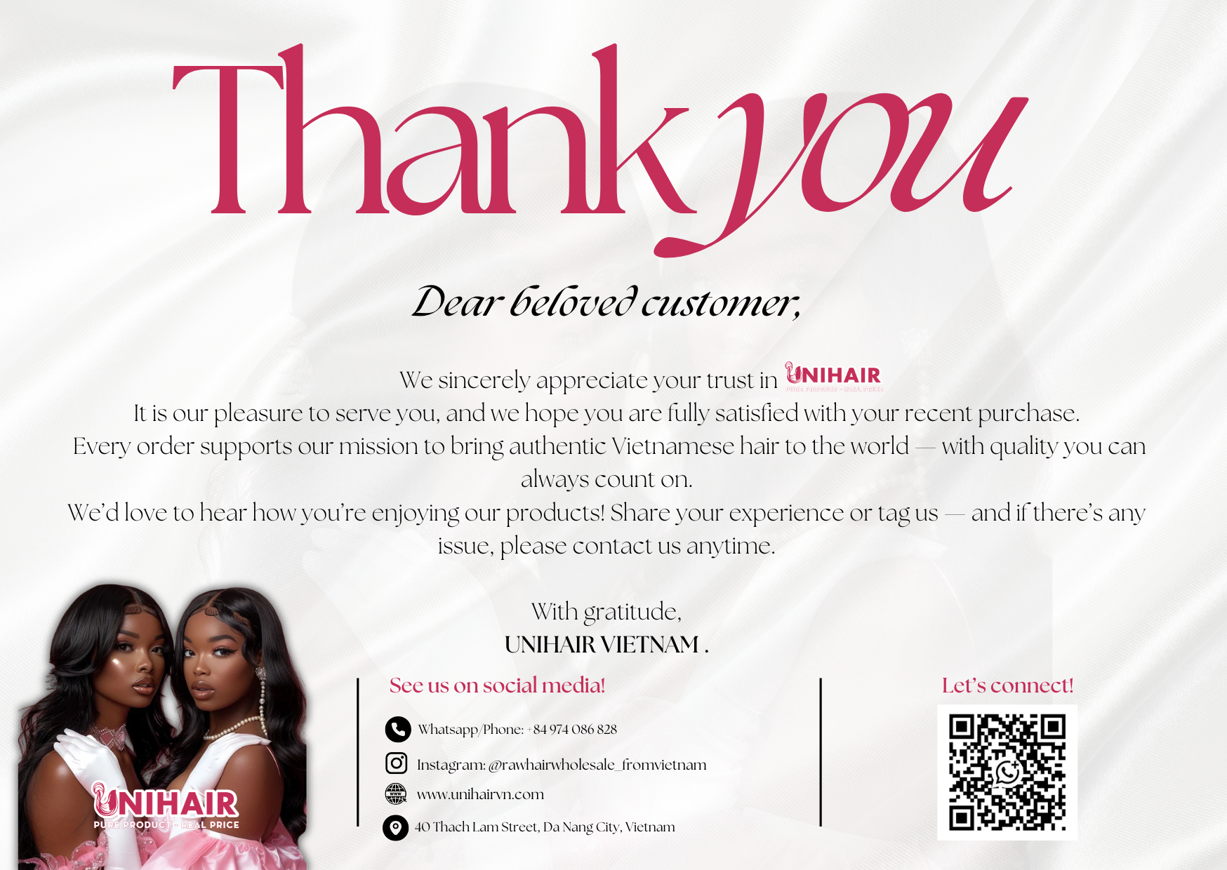 Custom Thank You Cards For Private Label Hair Packaging | Unihairvn 4 Custom Thank You Cards For Private Label Hair Packaging | Unihairvn - Image 4