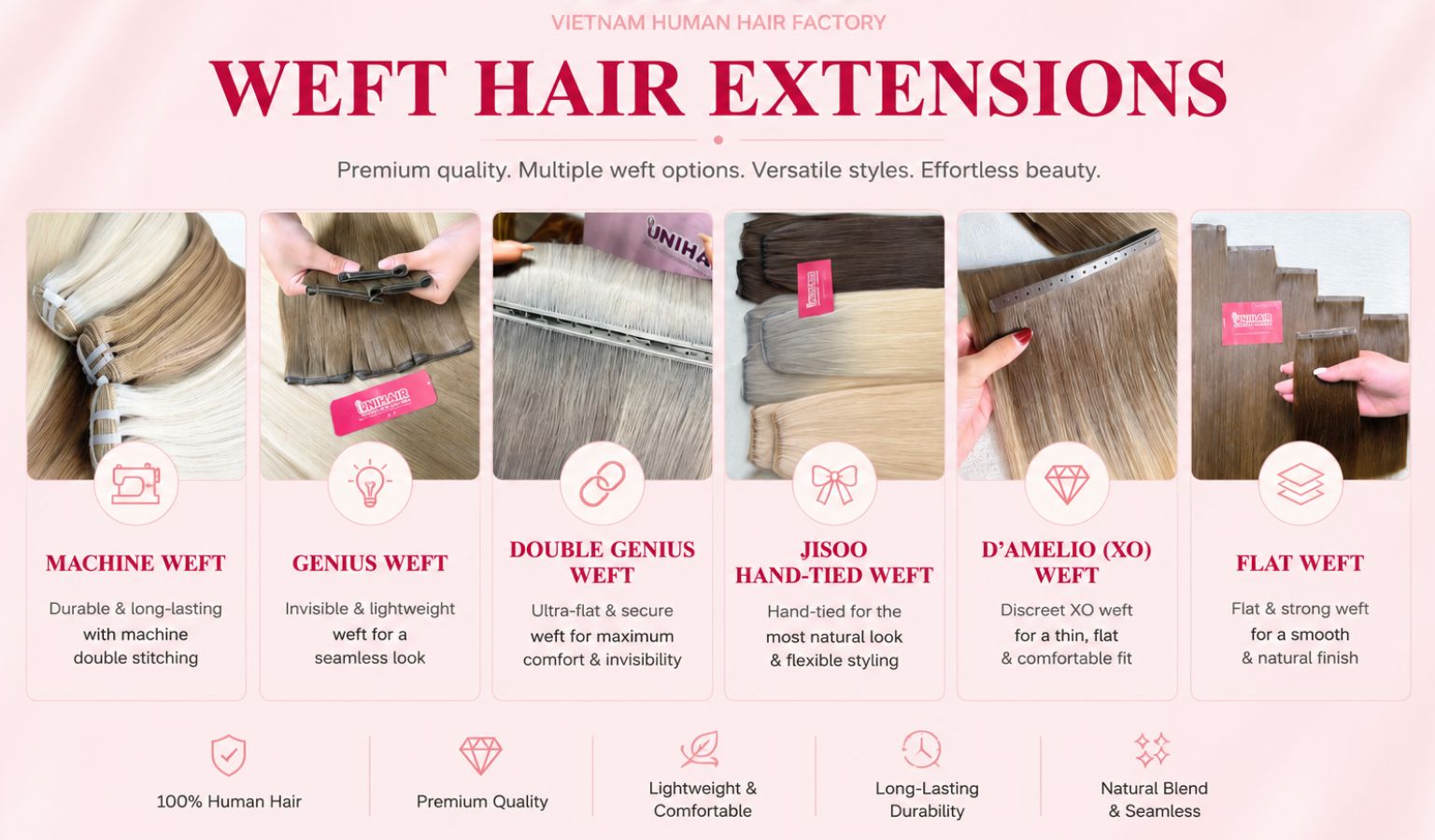 Vietnamese human hair weft extensions prepared for salon row installation Vietnamese human hair weft extensions prepared for salon row installation