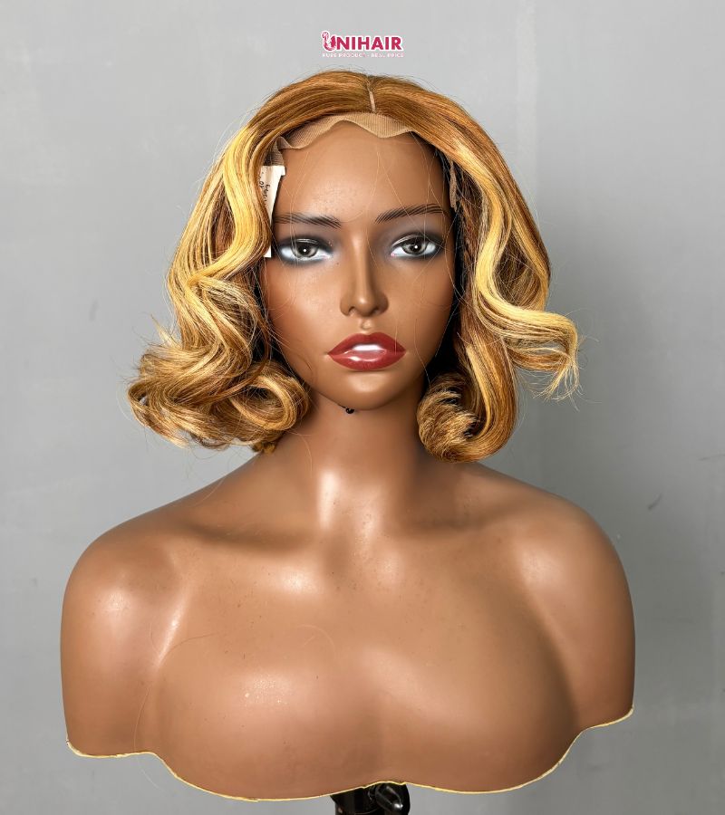 Glueless Bob Wig Blonde Highlight Straight Bob 10 Inches | Unihairvn 3 Glueless Bob Wig Blonde Highlight Straight Bob 10 Inches