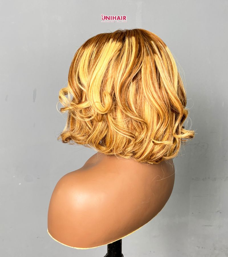 Glueless Bob Wig Blonde Highlight Straight Bob 10 Inches | Unihairvn 4 Glueless Bob Wig Blonde Highlight Straight Bob 10 Inches