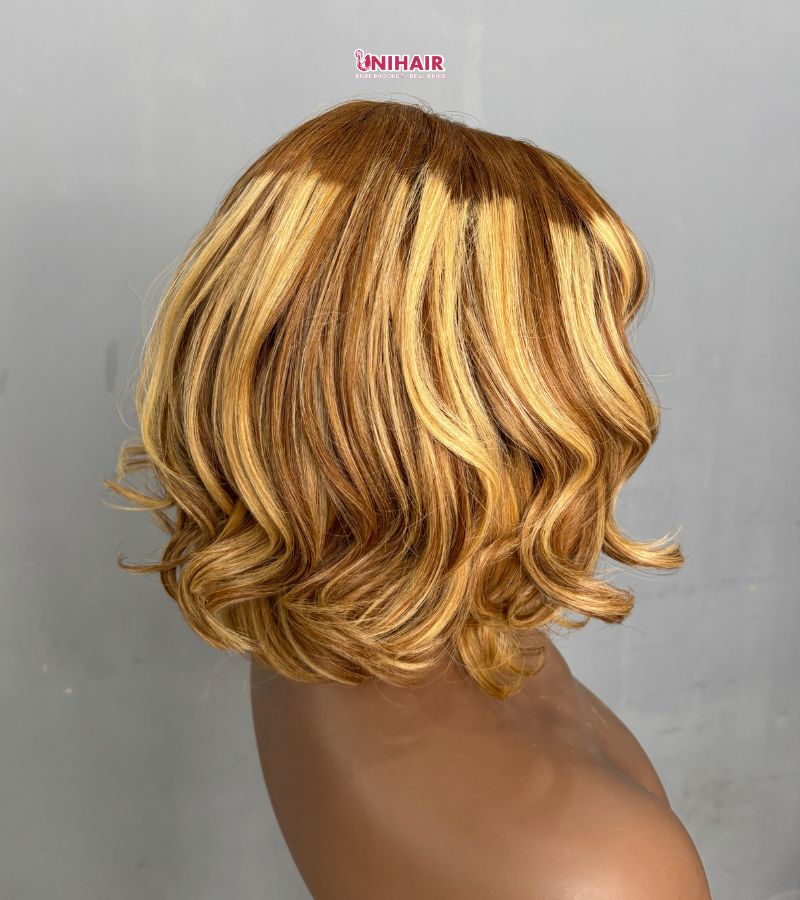 Glueless Bob Wig Blonde Highlight Straight Bob 10 Inches | Unihairvn 5 Glueless Bob Wig Blonde Highlight Straight Bob 10 Inches