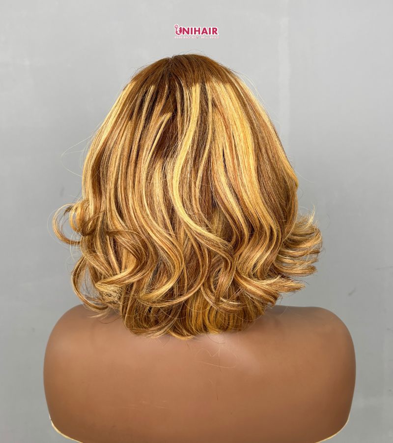 Glueless Bob Wig Blonde Highlight Straight Bob 10 Inches | Unihairvn 6 Glueless Bob Wig Blonde Highlight Straight Bob 10 Inches
