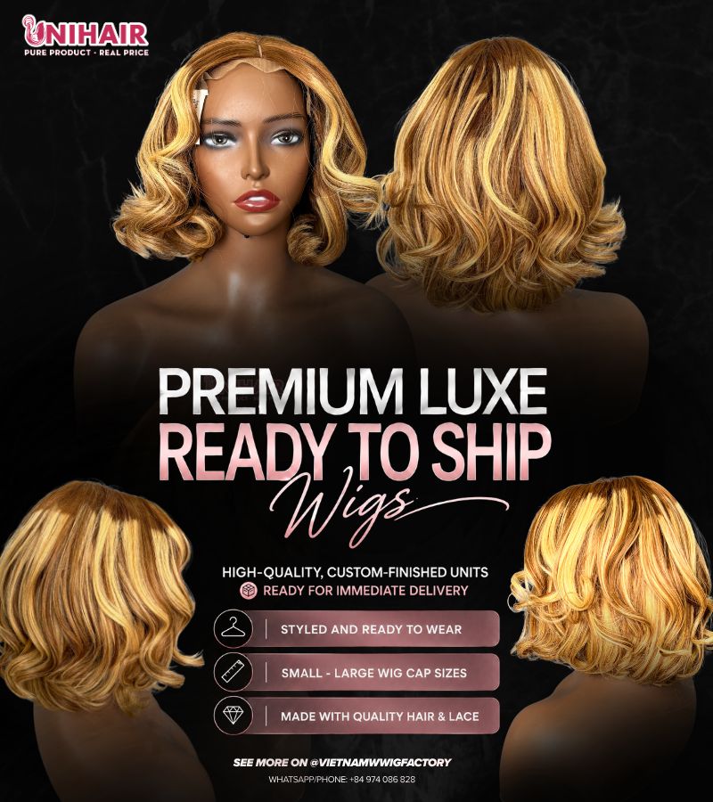 Glueless Bob Wig Blonde Highlight Straight Bob 10 Inches | Unihairvn 1 Glueless Bob Wig Blonde Highlight Straight Bob 10 Inches