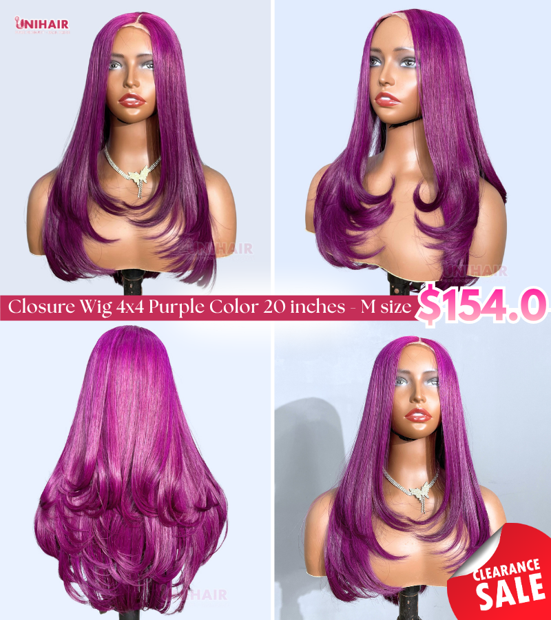 Layered Luxe Purple Bone Straight Wig 20 Inches - 4x4 Closure Wig | Unihairvn 2 Layered Luxe Purple Bone Straight Wig 20 Inches - 4x4 Closure Wig