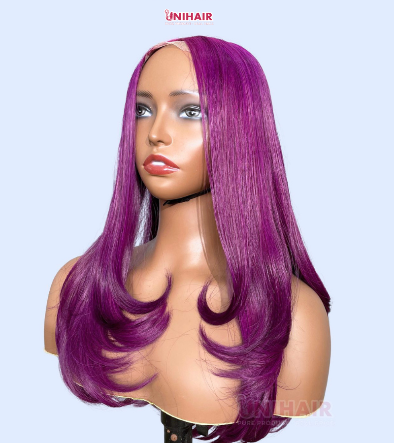 Layered Luxe Purple Bone Straight Wig 20 Inches - 4x4 Closure Wig | Unihairvn 4 Layered Luxe Purple Bone Straight Wig 20 Inches - 4x4 Closure Wig