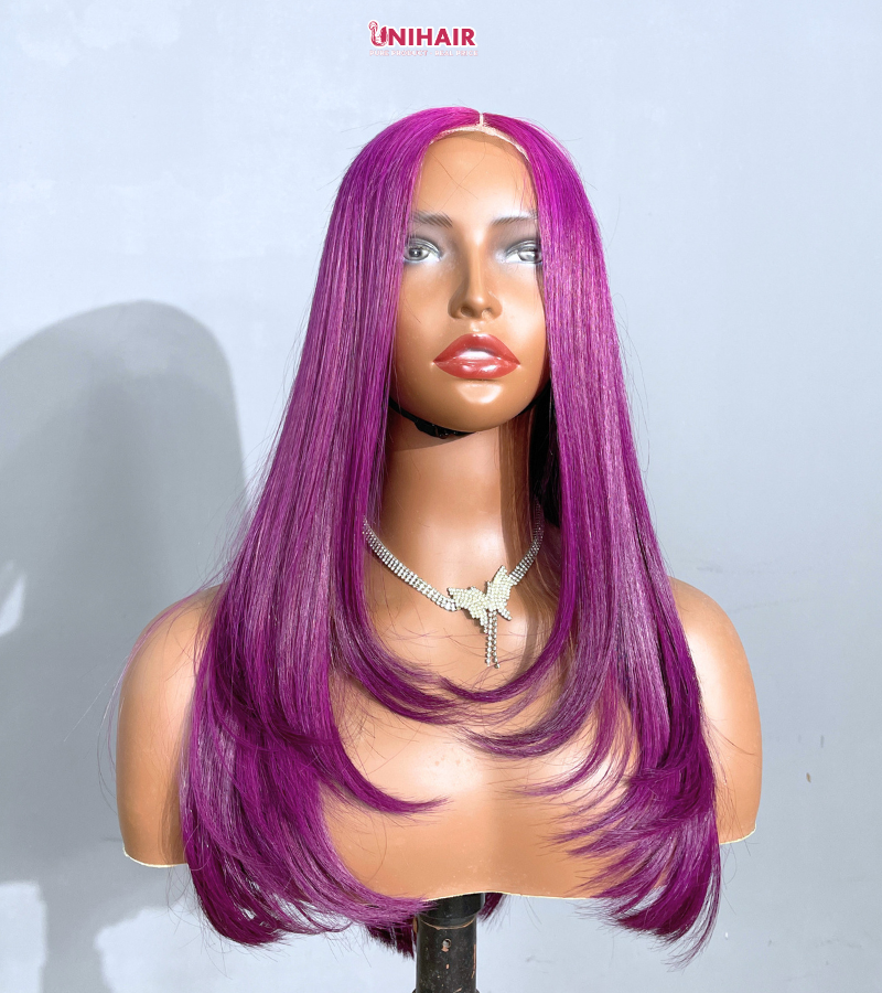 Layered Luxe Purple Bone Straight Wig 20 Inches - 4x4 Closure Wig | Unihairvn 6 Layered Luxe Purple Bone Straight Wig 20 Inches - 4x4 Closure Wig
