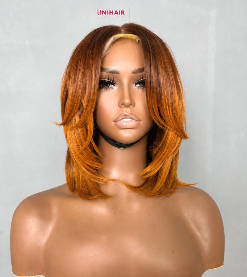 Ombre Ginger Bob Wig 10 Inches - Layered Closure Wig | Unihairvn 3 Ombre Ginger Bob Wig 10 Inches | Layered Closure Wig