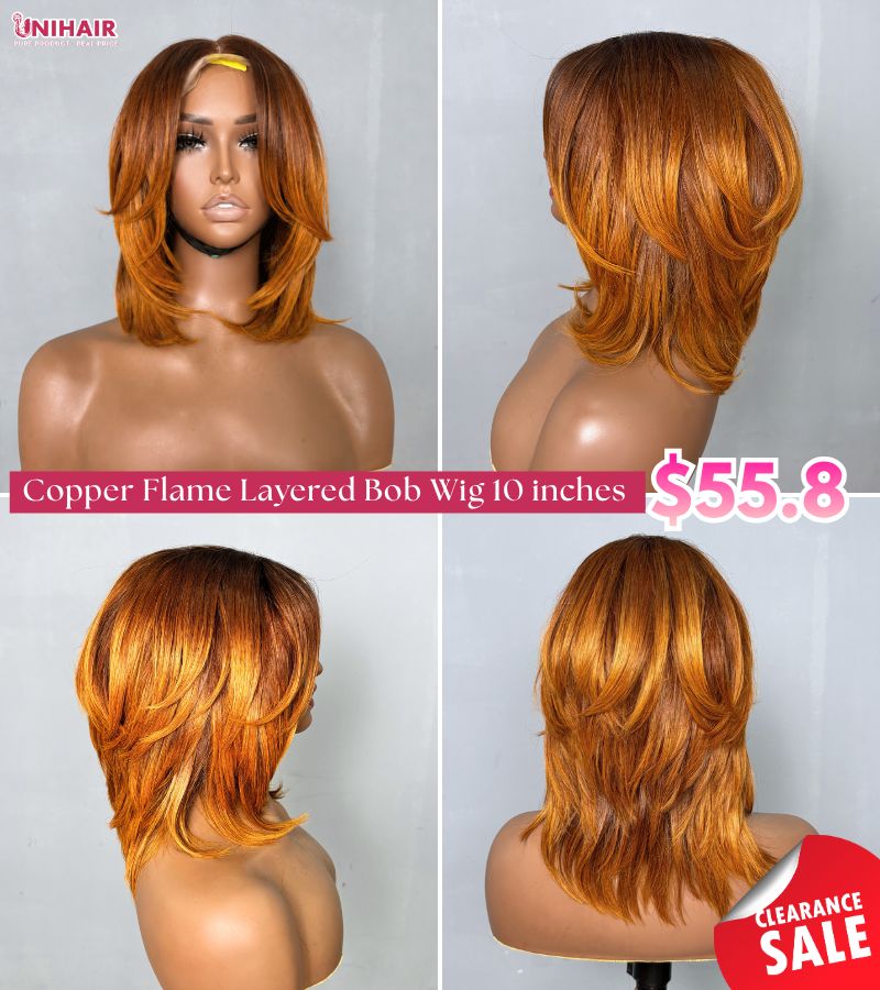 Ombre Ginger Bob Wig 10 Inches - Layered Closure Wig | Unihairvn 2 Ombre Ginger Bob Wig 10 Inches | Layered Closure Wig