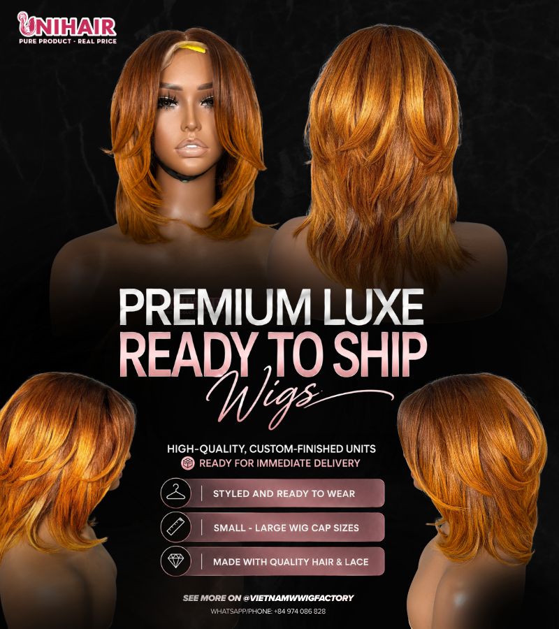 Ombre Ginger Bob Wig 10 Inches - Layered Closure Wig | Unihairvn 1 Ombre Ginger Bob Wig 10 Inches | Layered Closure Wig