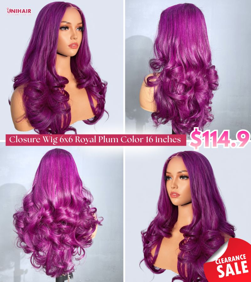 Royal Plum Wavy Closure Wig 16 Inches | 6x6 Closure Wig | Unihairvn 2 Royal Plum Wavy Closure Wig 16 Inches