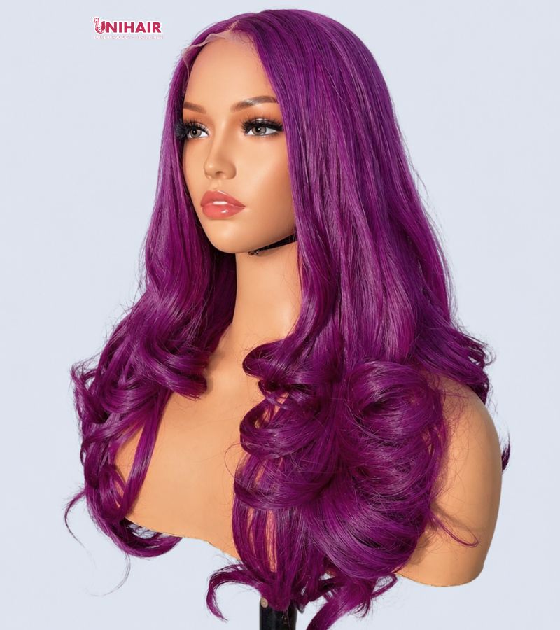Royal Plum Wavy Closure Wig 16 Inches | 6x6 Closure Wig | Unihairvn 3 Royal Plum Wavy Closure Wig 16 Inches